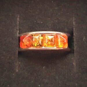 Pretty Baltic Amber 925 Sterling Silver 4 Square Stone Ring